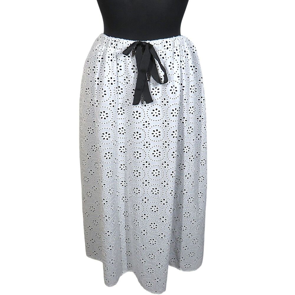 Pari Passu White Black Cotton Eyelet Side Pocket Boho Maxi Skirt Plus Size 22